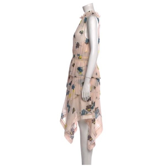 Self-Portrait Blush- Pink Asymmetric Graphic Floral Print Dress Size 6 NWOT - Picture 3 of 12